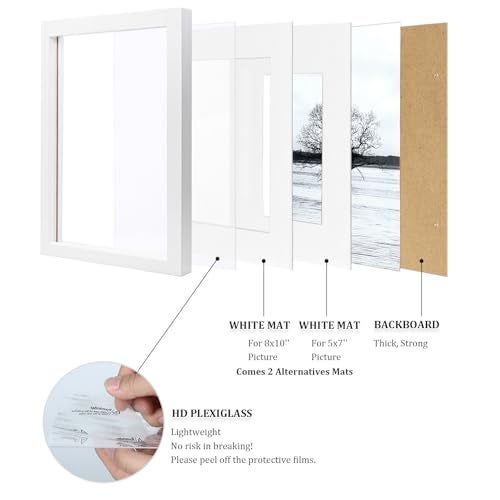 Egofine 11x14 Picture Frames Set of 4, Made of Solid Wood Covered by Plexiglass 5x7 and 8x10 with Mat or 11x14 without Mat, for Table Top Display and Wall Mounting Photo Frame White - Image 4