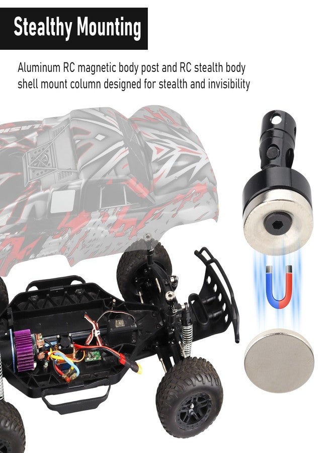 Hobbypark Aluminum Alloy Magnetic Stealth Invisible Body Post Mount for RC Hobby Model Car (Set of 4) (Black) - Image 5