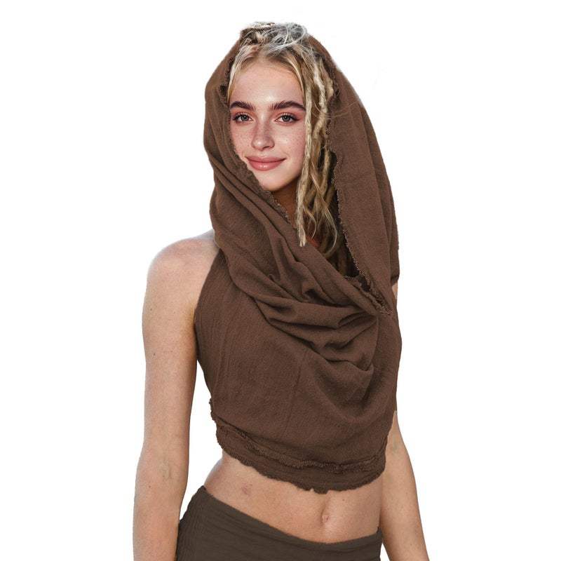 CosInStyle Women's Crop Tank Top - Halter, Boho Open Back, Cross Wrap Swimsuit Cover Ups, 100% Cotton Bathing Suit Coverup(US, Alpha, One Size, Regular, Regular, Dark Brown) - Image 1