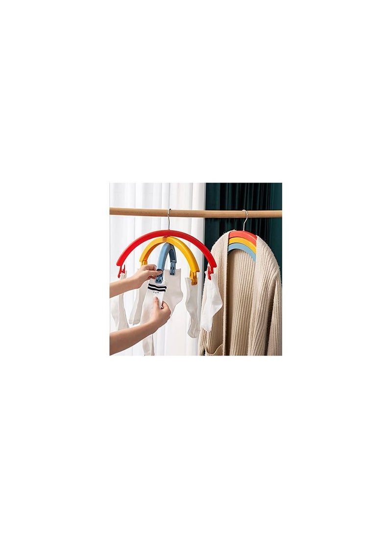 Rainbow Rotating Clothes Hanger Three Layer 360° Swivel Multifunctional No Trace Drying Rack with Detachable Clothespin
