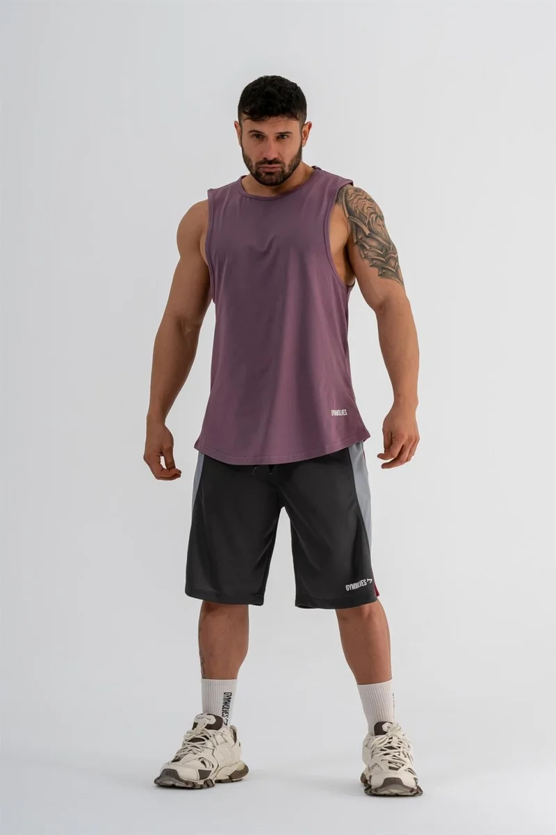 Gymwolves Men's Sleeveless T-Shirt | Men's Sports T-Shirt | Purple | Workout Tanktop | Never Give Up |
