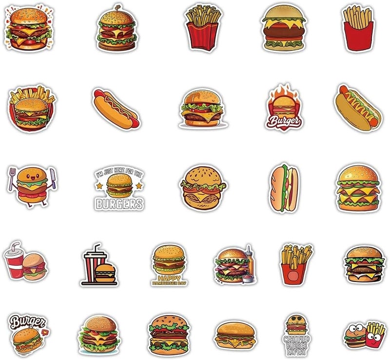 AUCEKO 50 PCS Funny Hamburger Stickers,Cute Fast Food Sticker Pack Vinyl Skateboard Guitar Door Laptop Luggage Car Bike Water Bottle Birthday Party Supplies Teens Boys and Girls Decals - Image 5