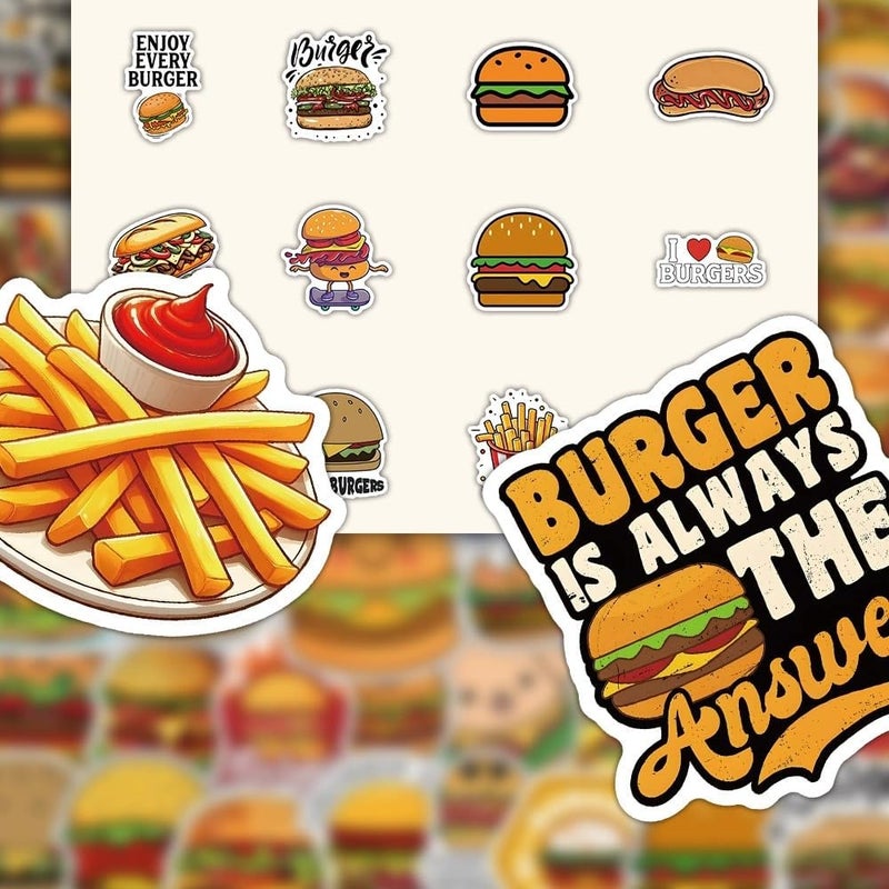 AUCEKO 50 PCS Funny Hamburger Stickers,Cute Fast Food Sticker Pack Vinyl Skateboard Guitar Door Laptop Luggage Car Bike Water Bottle Birthday Party Supplies Teens Boys and Girls Decals - Image 3
