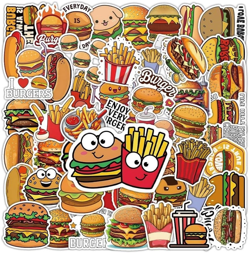 AUCEKO 50 PCS Funny Hamburger Stickers,Cute Fast Food Sticker Pack Vinyl Skateboard Guitar Door Laptop Luggage Car Bike Water Bottle Birthday Party Supplies Teens Boys and Girls Decals - Image 1