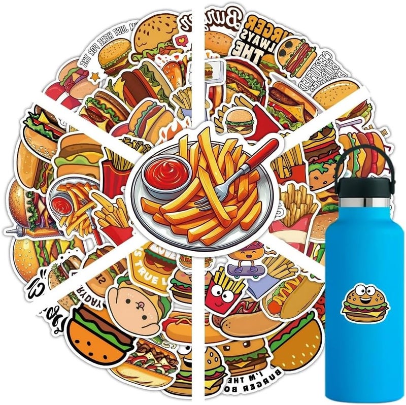 AUCEKO 50 PCS Funny Hamburger Stickers,Cute Fast Food Sticker Pack Vinyl Skateboard Guitar Door Laptop Luggage Car Bike Water Bottle Birthday Party Supplies Teens Boys and Girls Decals - Image 4