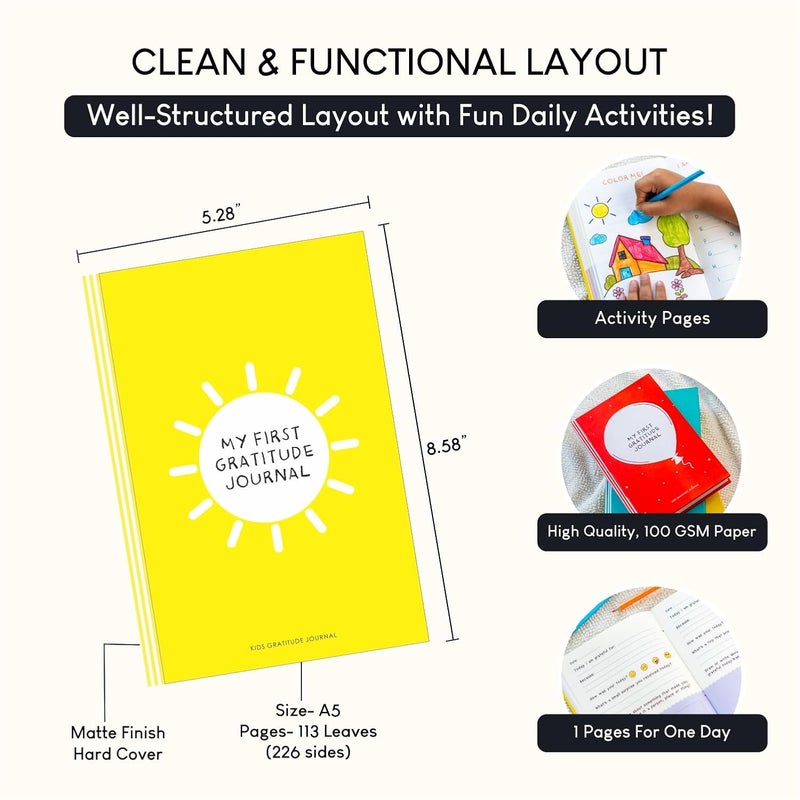 CHAARPAI Kids Gratitude Journal for 6 Months, Daily Confidence Build Up & Self Growth Journal for Kids, A5 Size, 100 GSM Paper with Matt Laminated Hardbound Cover, 5-12 Age (Pack of 1) (First Gratitude) - Image 3