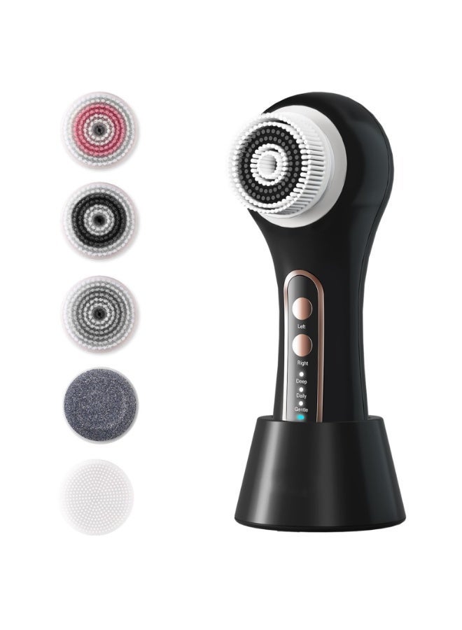 Arabest Electric Facial Cleansing Brush, 2-Way Rotating Face Scrubber for Daily & Deep Cleaning, 3 Modes, 5 Brush Heads, Rechargeable, IPX7 Waterproof for All Skin Types - Image 1