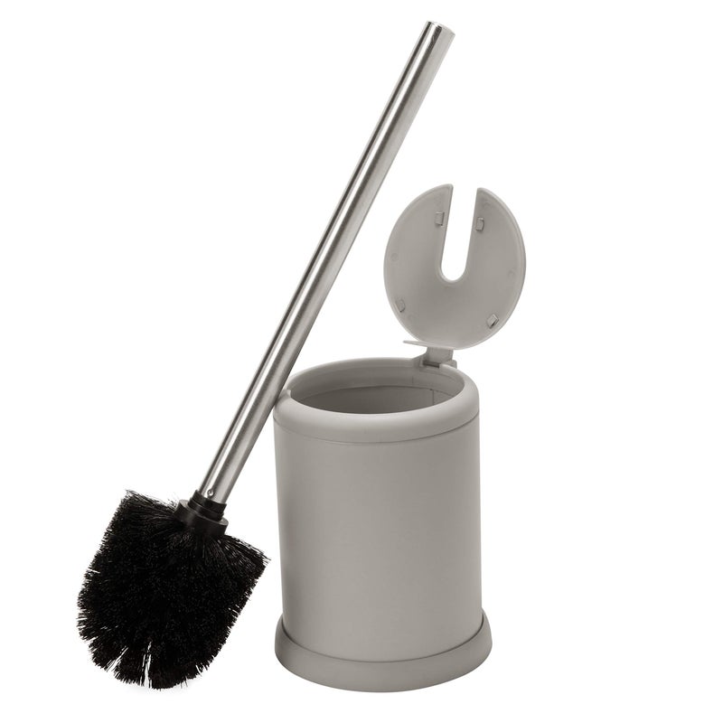 Bath Bliss Toilet Brush and Holder  Self Closing Lid  360 Degree Brush Head  Bathroom Cleaning  Compact Size  Storage and Organization  Matte Grey