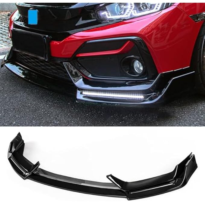 NTING Front Bumper Lip Compatible with Honda Civic 10th Gen Si Hatchback 2017-2021 Air Dam Front Lip Spoiler Splitter Chin Diffuser Protector Body Kit, Glossy Black w/Turn Signal Light - Image 1