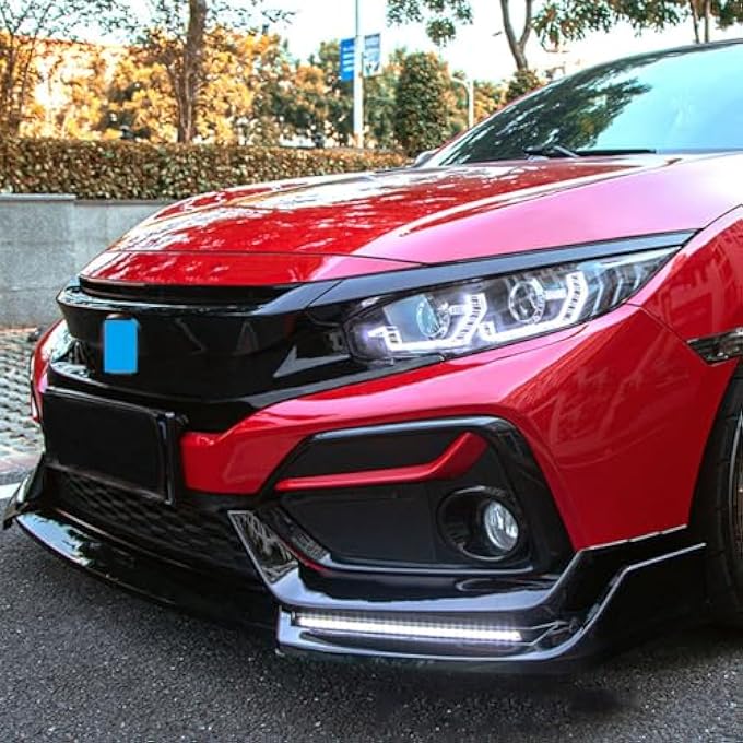 NTING Front Bumper Lip Compatible with Honda Civic 10th Gen Si Hatchback 2017-2021 Air Dam Front Lip Spoiler Splitter Chin Diffuser Protector Body Kit, Glossy Black w/Turn Signal Light - Image 5