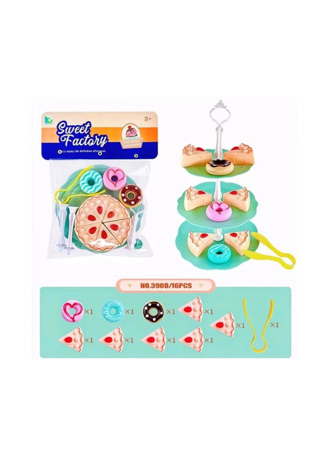 Afternoon Tea Time Dollhouse Pretend Play Toy Set For Girls Dessert Plate Toy Sweet Treats Kitchen Simulation Plastic Toys-Color:16-piece Green (bag) 124g - Image 1