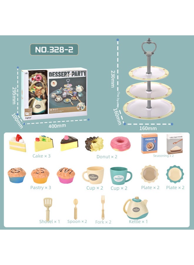 Afternoon Tea Time Dollhouse Pretend Play Toy Set For Girls Dessert Plate Toy Sweet Treats Kitchen Simulation Plastic Toys-Color:16-piece Green (bag) 124g - Image 2