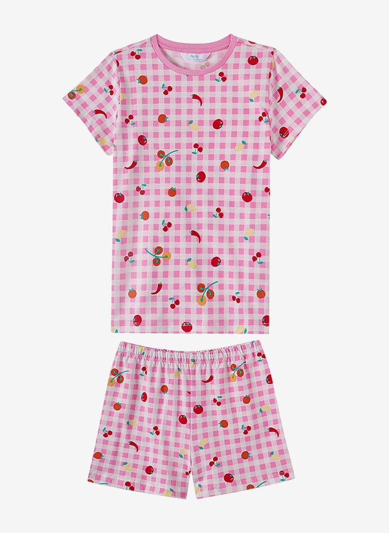 Penti Girls' Pink Mix Sleeveless Cotton Pyjama Set with Shorts - Image 5