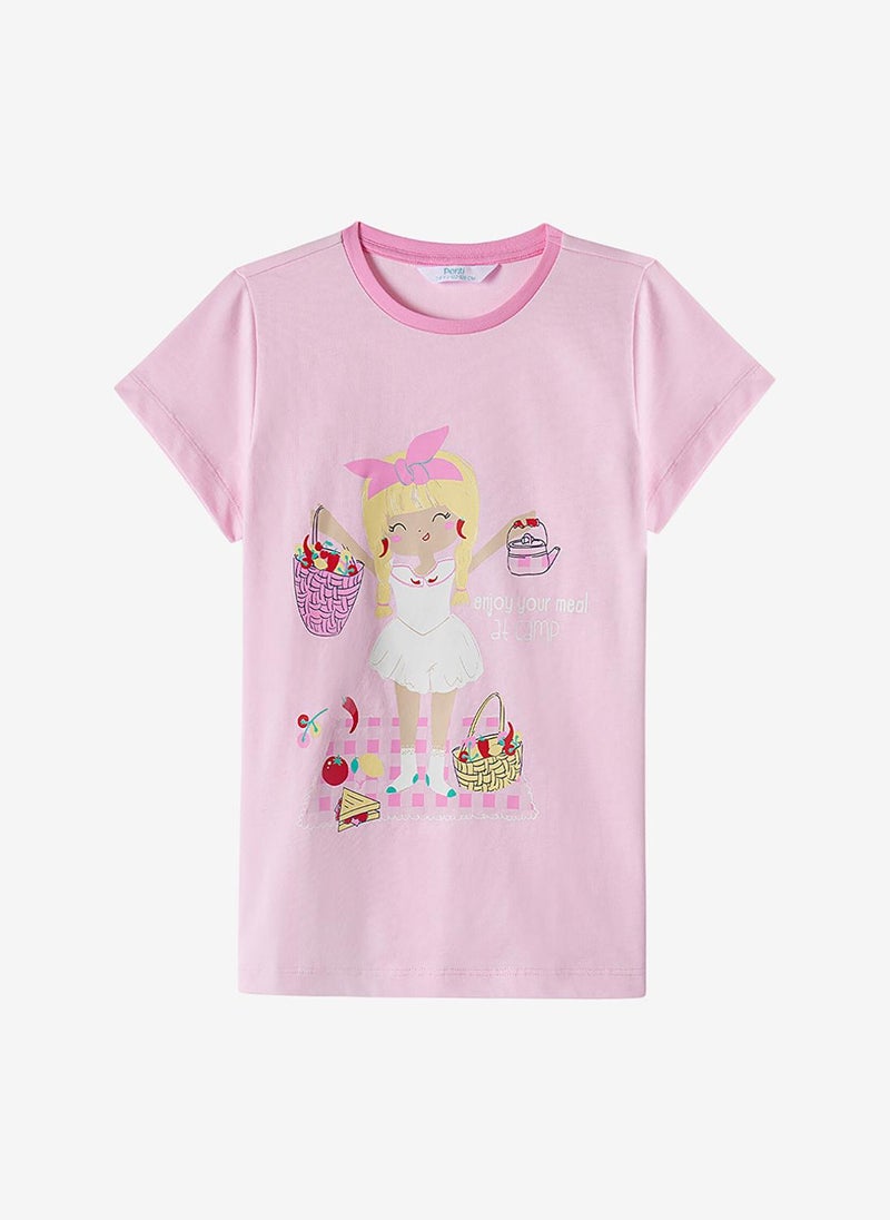 Penti Girls' Pink Mix Sleeveless Cotton Pyjama Set with Shorts - Image 3