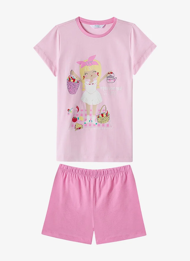Penti Girls' Pink Mix Sleeveless Cotton Pyjama Set with Shorts