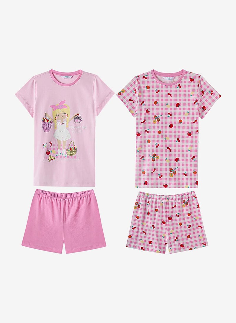 Penti Girls' Pink Mix Sleeveless Cotton Pyjama Set with Shorts - Image 1