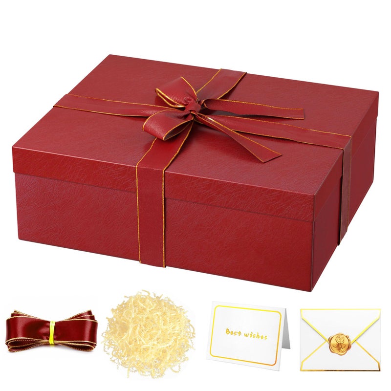 JOYIT Red Gift Box 16.5''x13''x5.5'' - Large Gift Boxes with Lid for Presents Packaging, Birthday, Christmas, Wedding, Anniversary, Big Gift Box with Ribbon, Shred Filler, Card, Wax Seal (Red) - Image 1