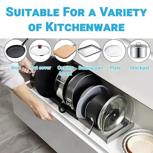 Livzing Expandable Cookware Organizer, Stainless steel Adjustable Dividers for Space saving storage for pan lids, baking trays Pot & Pan Organizers Rack,Pot Lid Organizers,Pot racks,Pot holder,Kitchen - Image 5
