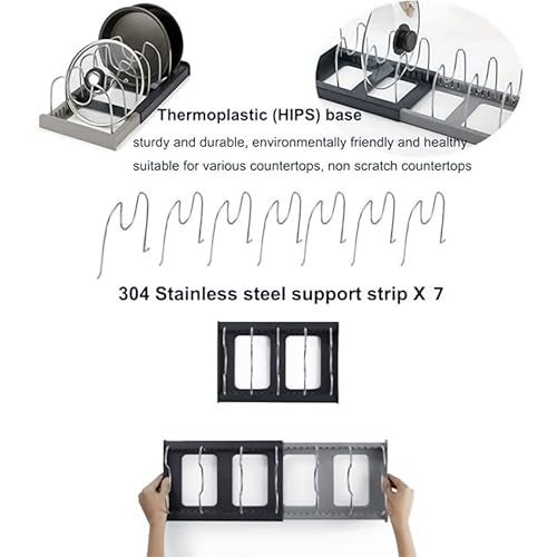Livzing Expandable Cookware Organizer, Stainless steel Adjustable Dividers for Space saving storage for pan lids, baking trays Pot & Pan Organizers Rack,Pot Lid Organizers,Pot racks,Pot holder,Kitchen - Image 4