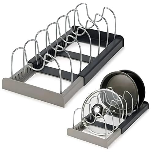 Livzing Expandable Cookware Organizer, Stainless steel Adjustable Dividers for Space saving storage for pan lids, baking trays Pot & Pan Organizers Rack,Pot Lid Organizers,Pot racks,Pot holder,Kitchen - Image 1