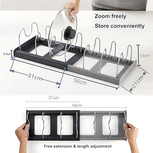 Livzing Expandable Cookware Organizer, Stainless steel Adjustable Dividers for Space saving storage for pan lids, baking trays Pot & Pan Organizers Rack,Pot Lid Organizers,Pot racks,Pot holder,Kitchen - Image 2