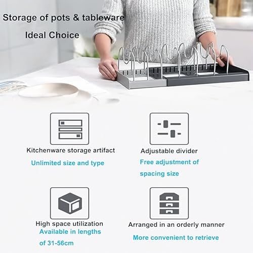 Livzing Expandable Cookware Organizer, Stainless steel Adjustable Dividers for Space saving storage for pan lids, baking trays Pot & Pan Organizers Rack,Pot Lid Organizers,Pot racks,Pot holder,Kitchen - Image 3