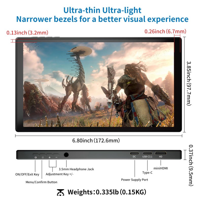 PeakDo 7 inch Portable Touchscreen, Mini 1080P 60Hz USB C HDMI Monitor, Ultra Thin Lightweight IPS LCD Display Second Screen for Gaming, Working, PS5, Xbox, Laptop, PC - Image 2