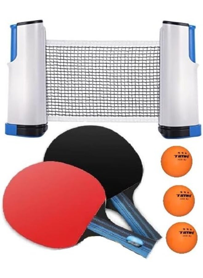 TIMA طقم تنس طاولة يتضمن مضربين وثلاث كرات ABS مقاس 40+ وشبكة تنس طاولة قابلة للطي مع مشابك ضغط - طقم شبكة تنس طاولة لطاولة مقاس 72 بوصة | طقم شبكة محمول وقابل للطي - Image 1