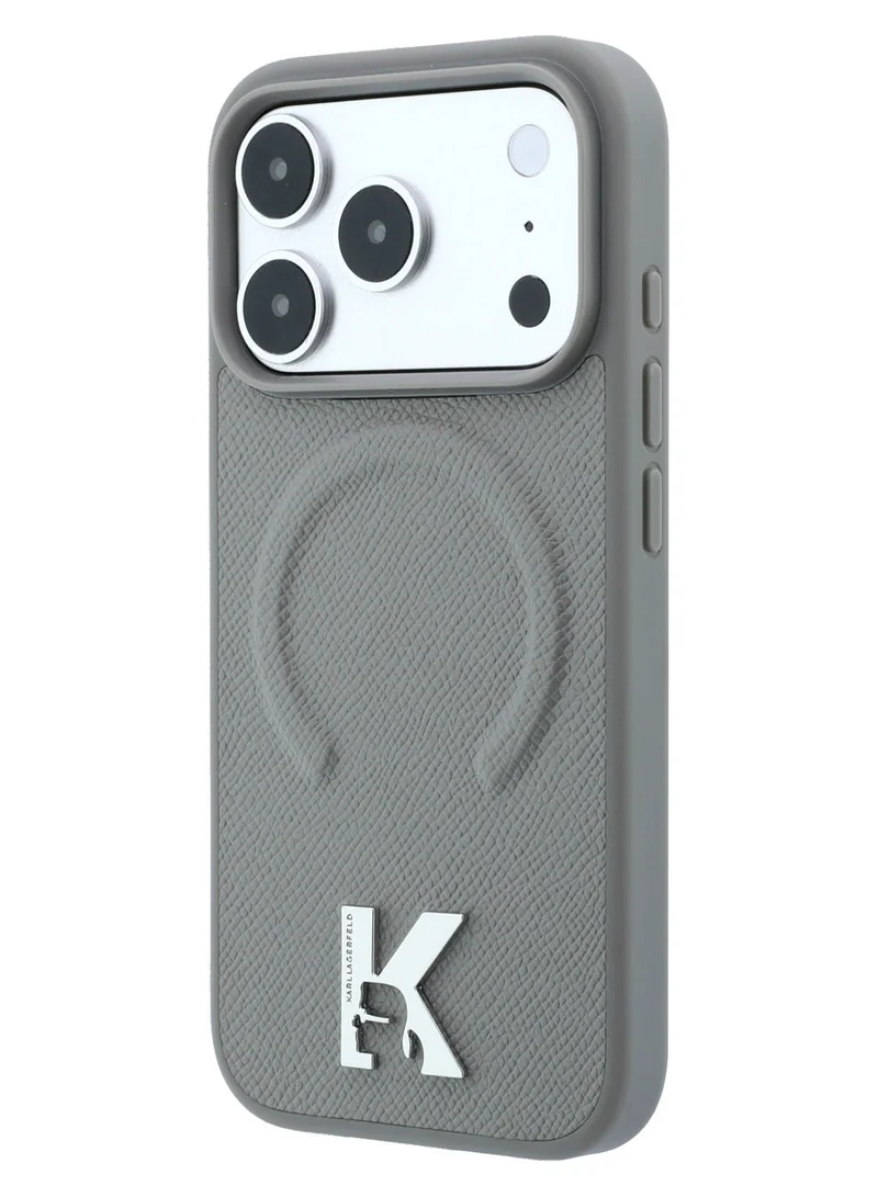 Karl Lagerfeld iPhone 18 Pro Max MagSafe Case Grained PU Leather Hard Cover with Mono Resin Logo