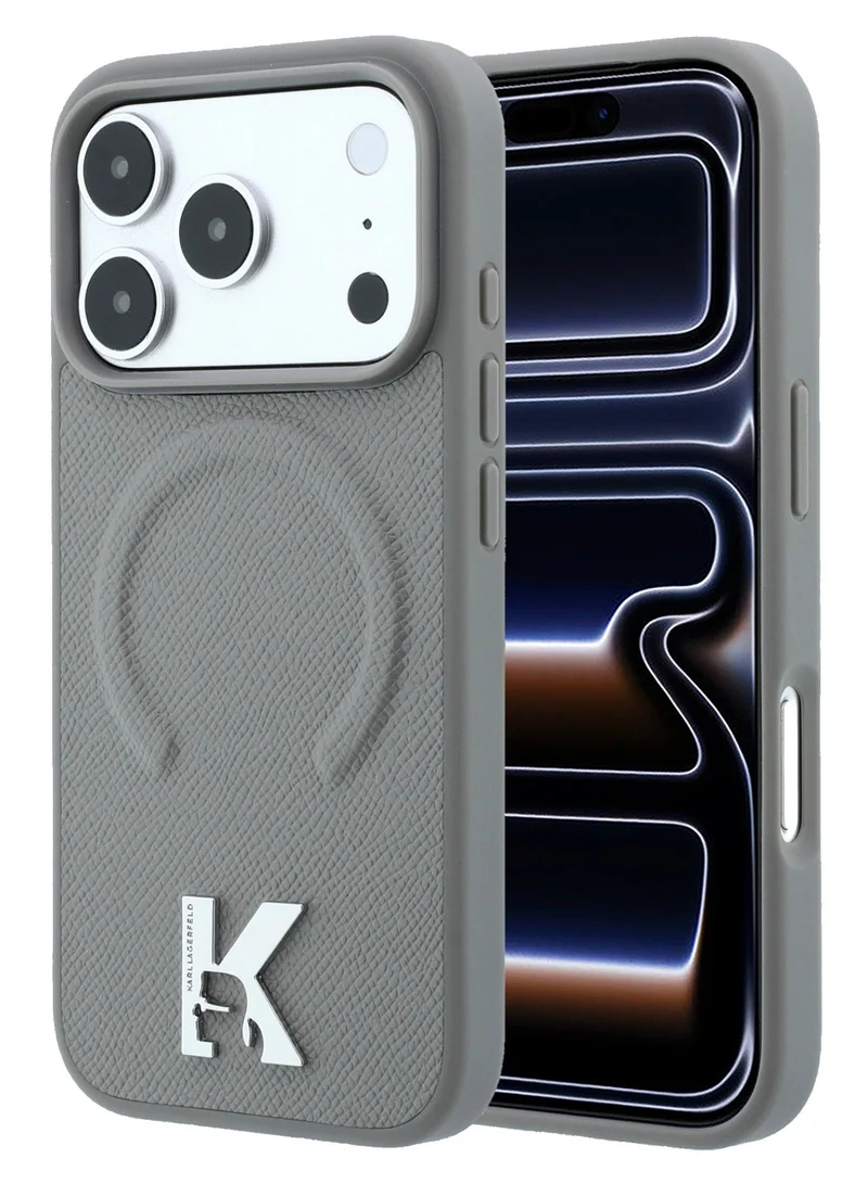 Karl Lagerfeld iPhone 18 Pro Max MagSafe Case Grained PU Leather Hard Cover with Mono Resin Logo