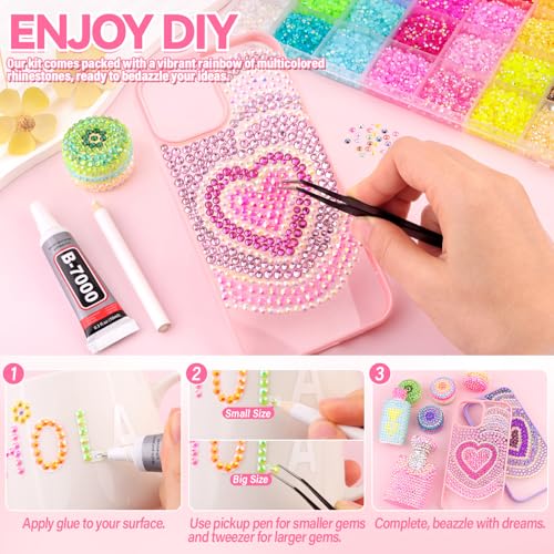 GA&EN 40000Pcs Jelly Rhinestones for Bedazzling Kit, Multi-Color 3mm Resin Flatback Gems with 3Pcs 10ml B7000 Jewelry Glue, Bedazzled Crystal for DIY Crafts Clothing Nail Art Makeup - Image 3