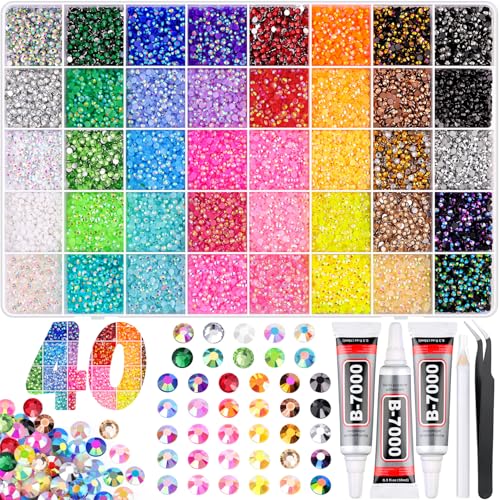 GA&EN 40000Pcs Jelly Rhinestones for Bedazzling Kit, Multi-Color 3mm Resin Flatback Gems with 3Pcs 10ml B7000 Jewelry Glue, Bedazzled Crystal for DIY Crafts Clothing Nail Art Makeup - Image 1