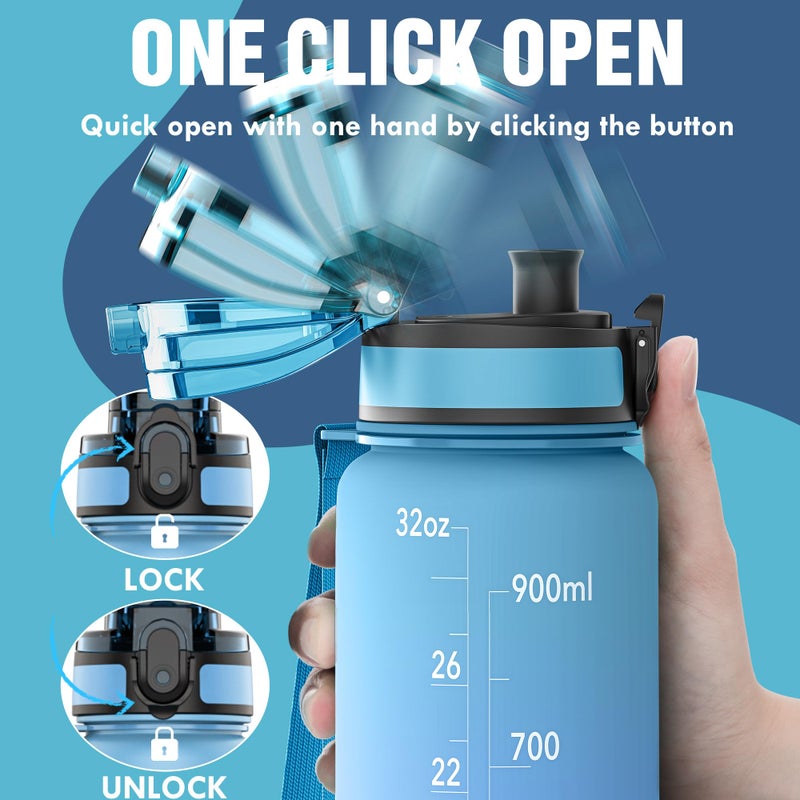 OLDLEY Water Bottle, 32oz Motivational Sports Water Bottle with Time Marker - Times to Drink - Tritan, BPA Free, Wide Mouth Leakproof, Anniversary Birthday Gifts for Men Women, Sky (1 Bottle) - Image 4