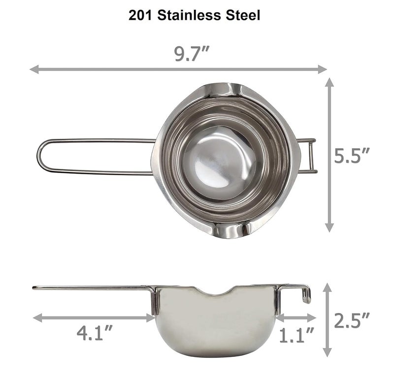 FirstTry Double Boiler Pot with Heat Resistant Handle I Stainless Steel Melting Bowl I for Chocolate Candy Cheese Butter and Candle Wax Making I Silver Capacity 400 ML SS 201 - Image 2