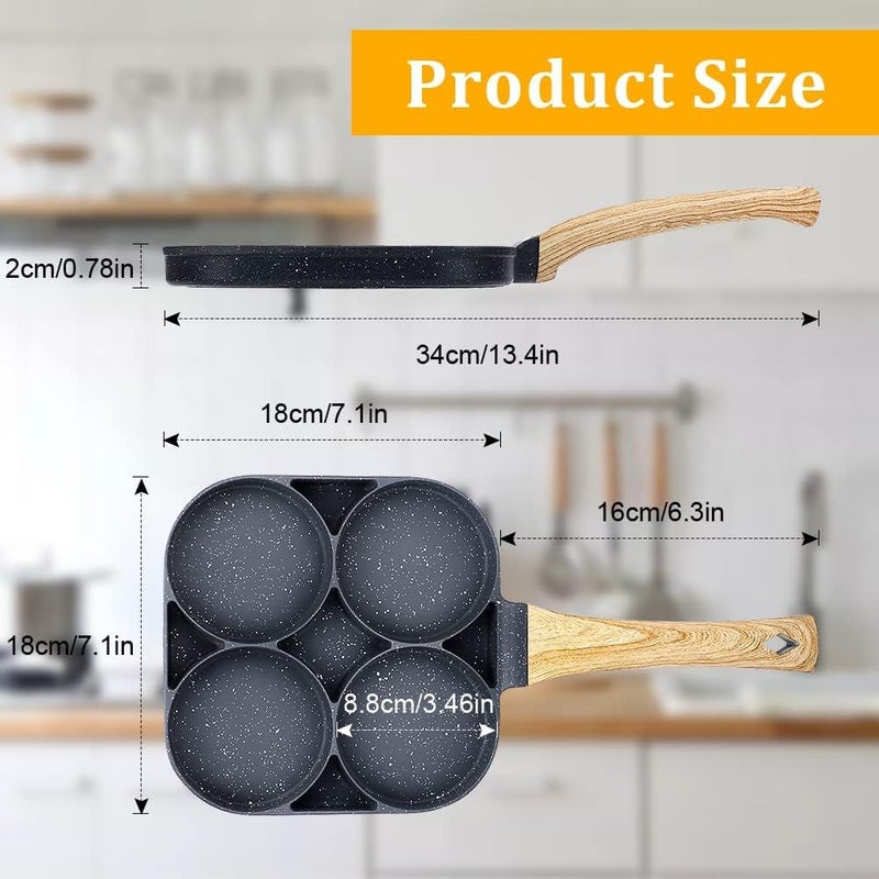 PRAMANTA Non Stick Tawa for Cooking Frying, Non Stick Omlette Fry Pan Egg Pan, 4 Cavity Kitchen Cooking Pan for Omelette Uttapam Pancake (1Pcs) - Image 4