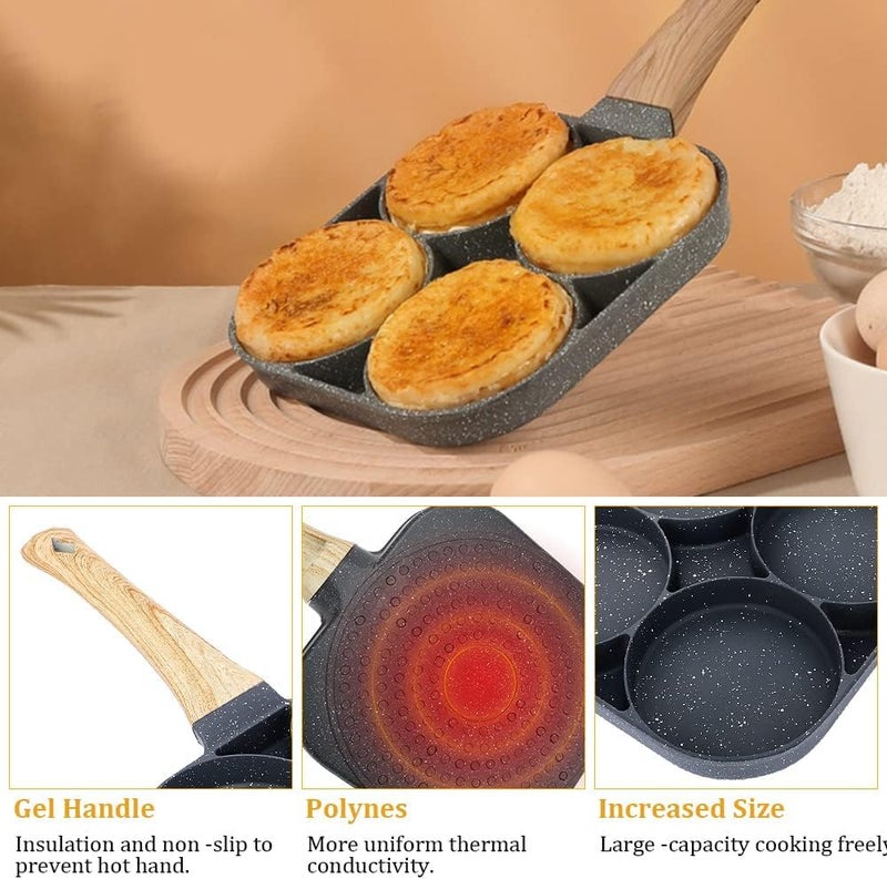 PRAMANTA Non Stick Tawa for Cooking Frying, Non Stick Omlette Fry Pan Egg Pan, 4 Cavity Kitchen Cooking Pan for Omelette Uttapam Pancake (1Pcs) - Image 2