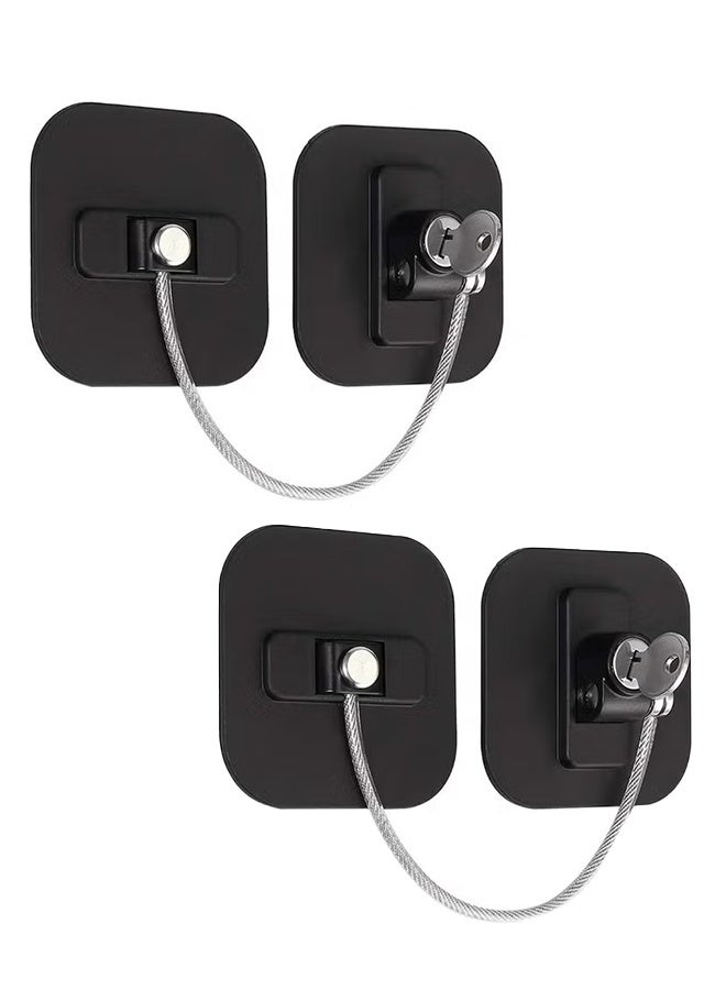 2-Piece Fridge Freezer Door Lock with 2 Keys, for Appliances Kitchen Cabinets Fridge Door Refrigerator Cabinet Drawer, Black - Image 1