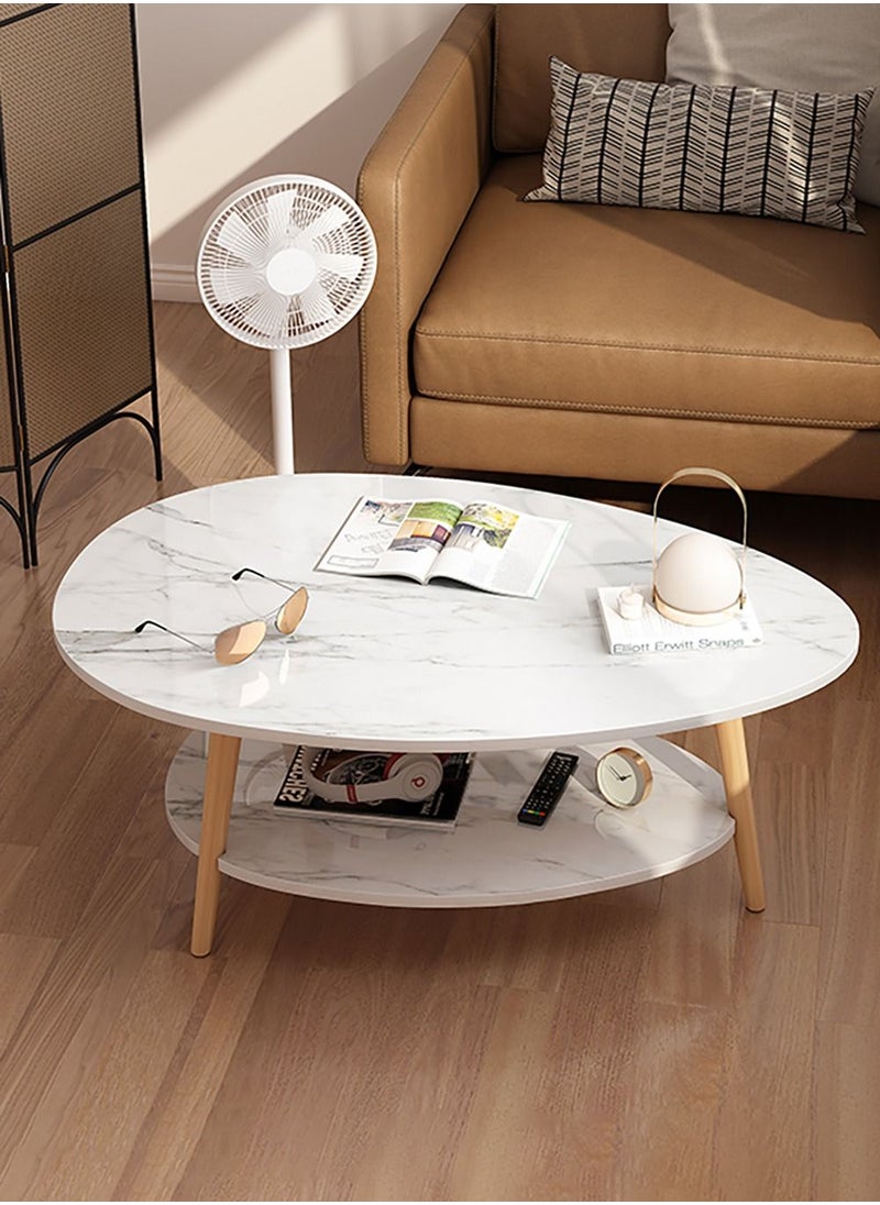 AnneFish - 110*55*42cm Coffee Table Double Layer Drop-shaped Engineering Board Coffee Table With Large Storage Capacity For Living Room - Image 1
