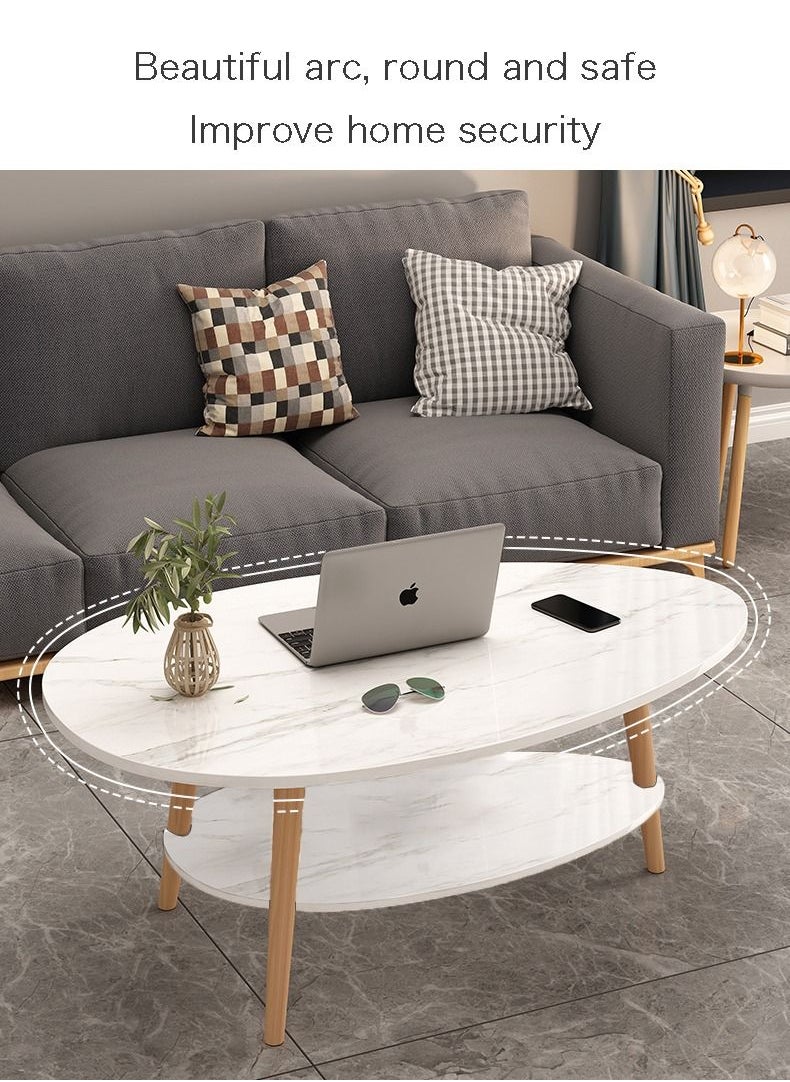 AnneFish - 110*55*42cm Coffee Table Double Layer Drop-shaped Engineering Board Coffee Table With Large Storage Capacity For Living Room - Image 1