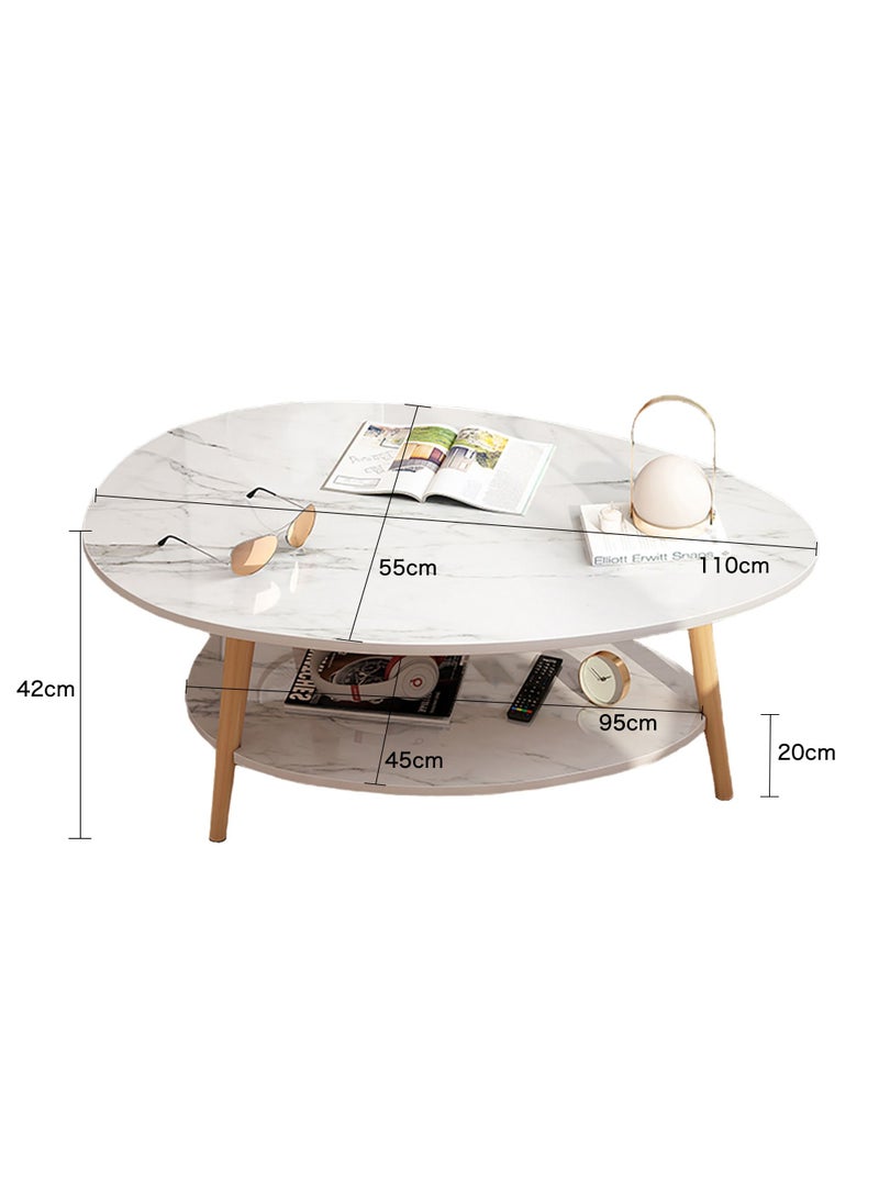 AnneFish - 110*55*42cm Coffee Table Double Layer Drop-shaped Engineering Board Coffee Table With Large Storage Capacity For Living Room - Image 1