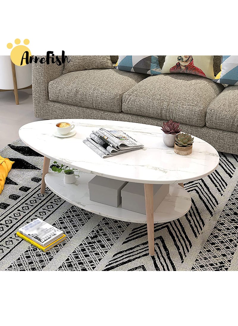 AnneFish - 110*55*42cm Coffee Table Double Layer Drop-shaped Engineering Board Coffee Table With Large Storage Capacity For Living Room - Image 1