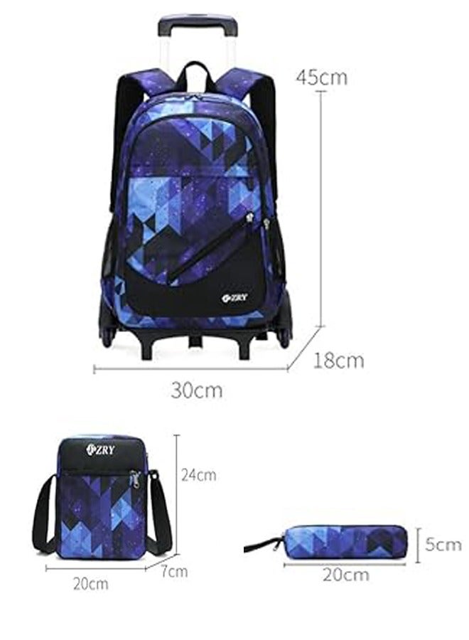 ZCM-HAPPY Three-Piece Trolley School Bag, Lunch Bbox Bag, Pencil Case, Large-Capacity Waterproof Bag - Image 2