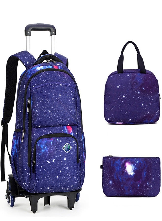 ZCM-HAPPY Three-Piece Trolley School Bag, Lunch Bbox Bag, Pencil Case, Large-Capacity Waterproof Bag - Image 1