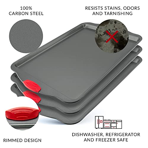 Boxiki Kitchen Premium Nonstick Baking Sheet Pans – Set of 3, Heavy-Gauge Carbon Steel, Warp, Dent, and Rust-Resistant – Gourmet Rimmed Half Cookie Sheet Trays, Non-Toxic for Exceptional Baking Performance - Image 5