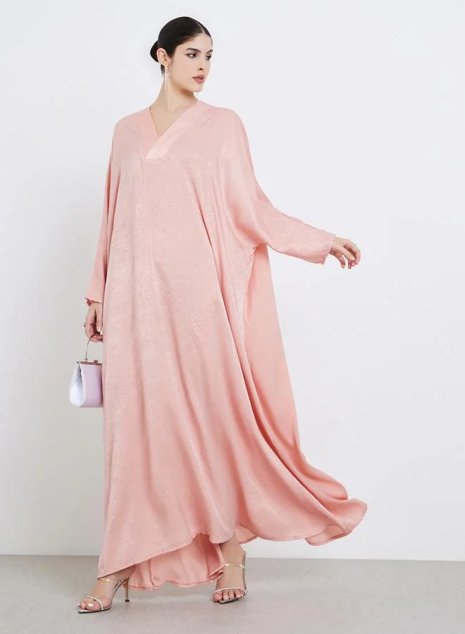 Amirah Women Pink Satin V-Neck A-Line Jalabiya
