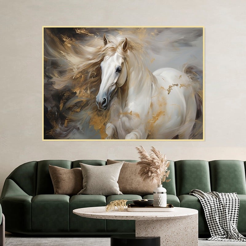 ماركتنا لوحة قماشية بتصميم حصان مع برواز مجوف مقاس (90×60) قطعة واحدة - Image 1
