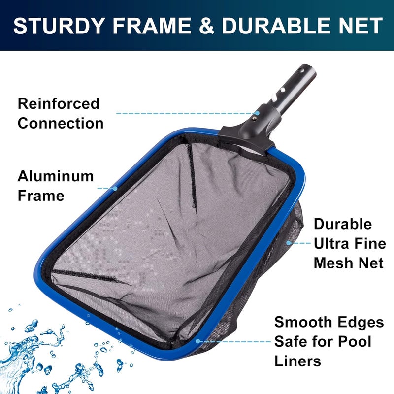 POOLAZA Pool Skimmer Net, Durable Fine Mesh Pool Net Skimmer, Sturdy Frame Pool Nets for Cleaning with Semi-Deep Netting Bag - Image 2