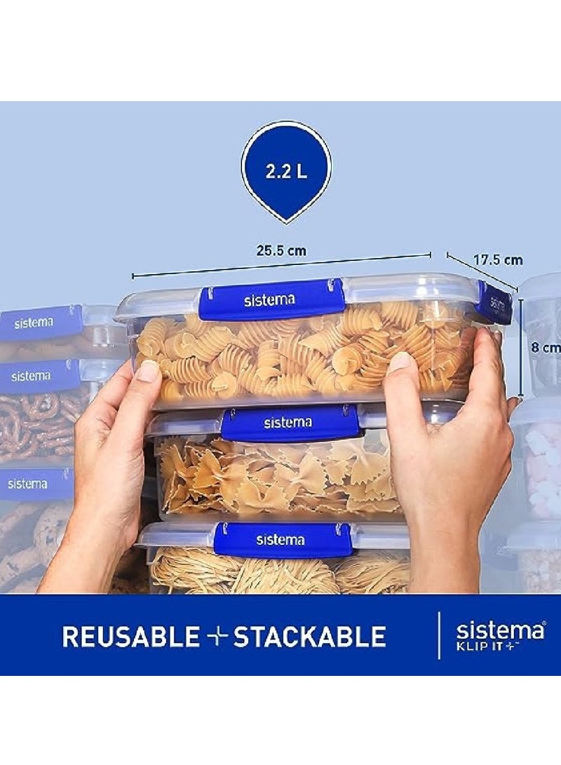 Sistema 2.2 Liter Klip it Rectangular stackable Food Container Pack of 3, built with leak proof seal + easy locking clips, is Microwave, dishwasher safe and Phthlate & BPA Free. - Image 4