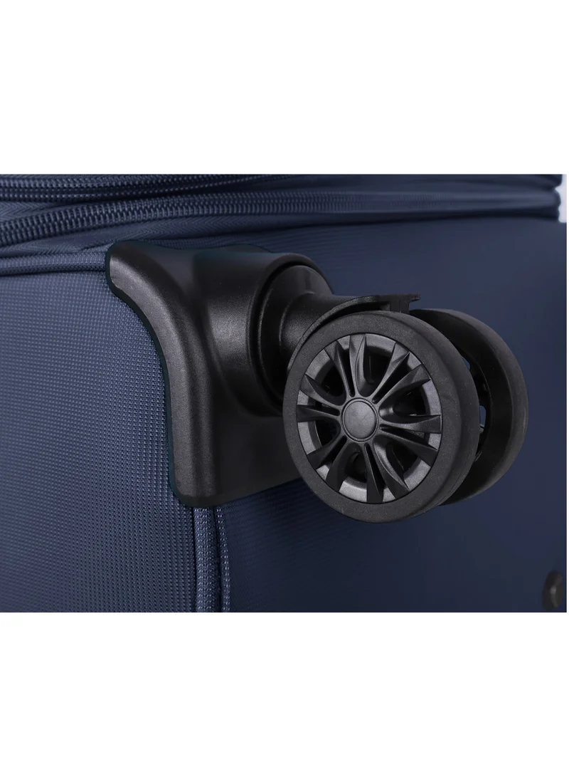eminent Unisex Soft Travel Bag Medium Luggage Trolley Polyester Lightweight Expandable 4 Double Spinner Wheeled Suitcase with 3 Digit TSA lock E751 Navy Blue
