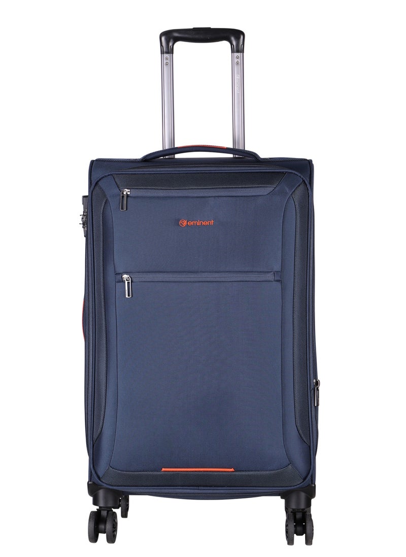 eminent Unisex Soft Travel Bag Medium Luggage Trolley Polyester Lightweight Expandable 4 Double Spinner Wheeled Suitcase with 3 Digit TSA lock E751 Navy Blue  - Image 2